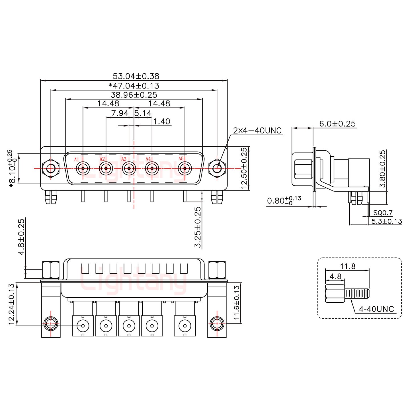 5W5公PCB弯插板/铆支架11.6/射频同轴75欧姆