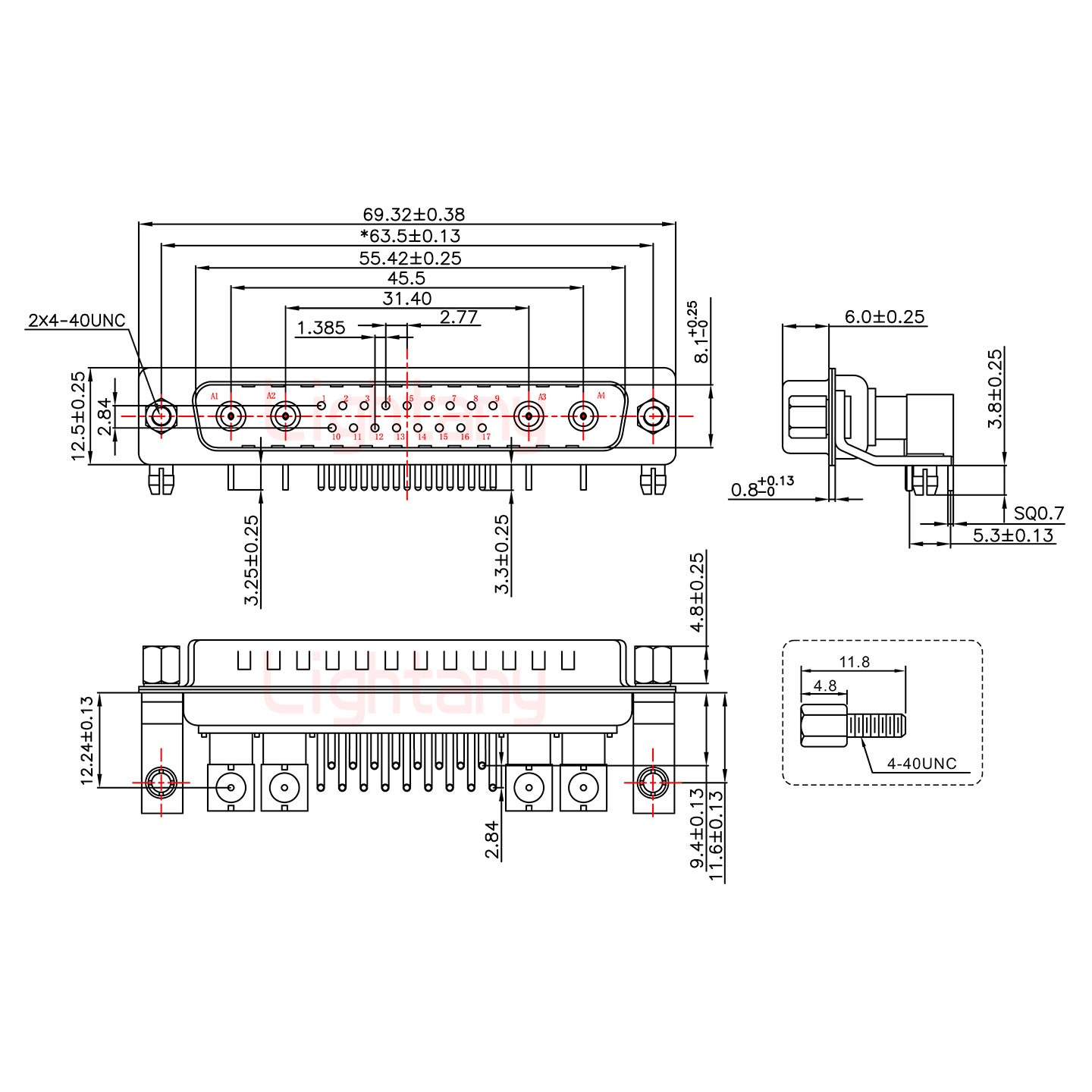 21W4公PCB弯插板/铆支架11.6/射频同轴75欧姆