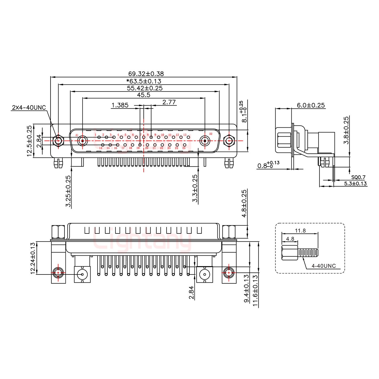 27W2公PCB弯插板/铆支架11.6/射频同轴50欧姆