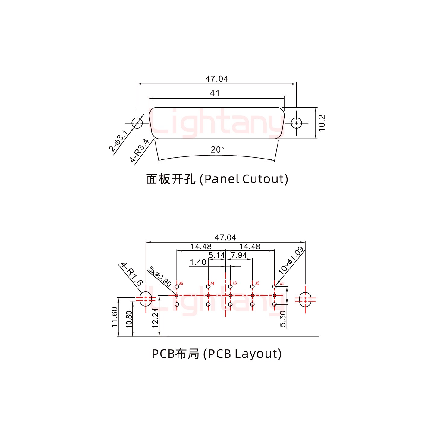 5W5母PCB弯插板/铆支架11.6/射频同轴75欧姆