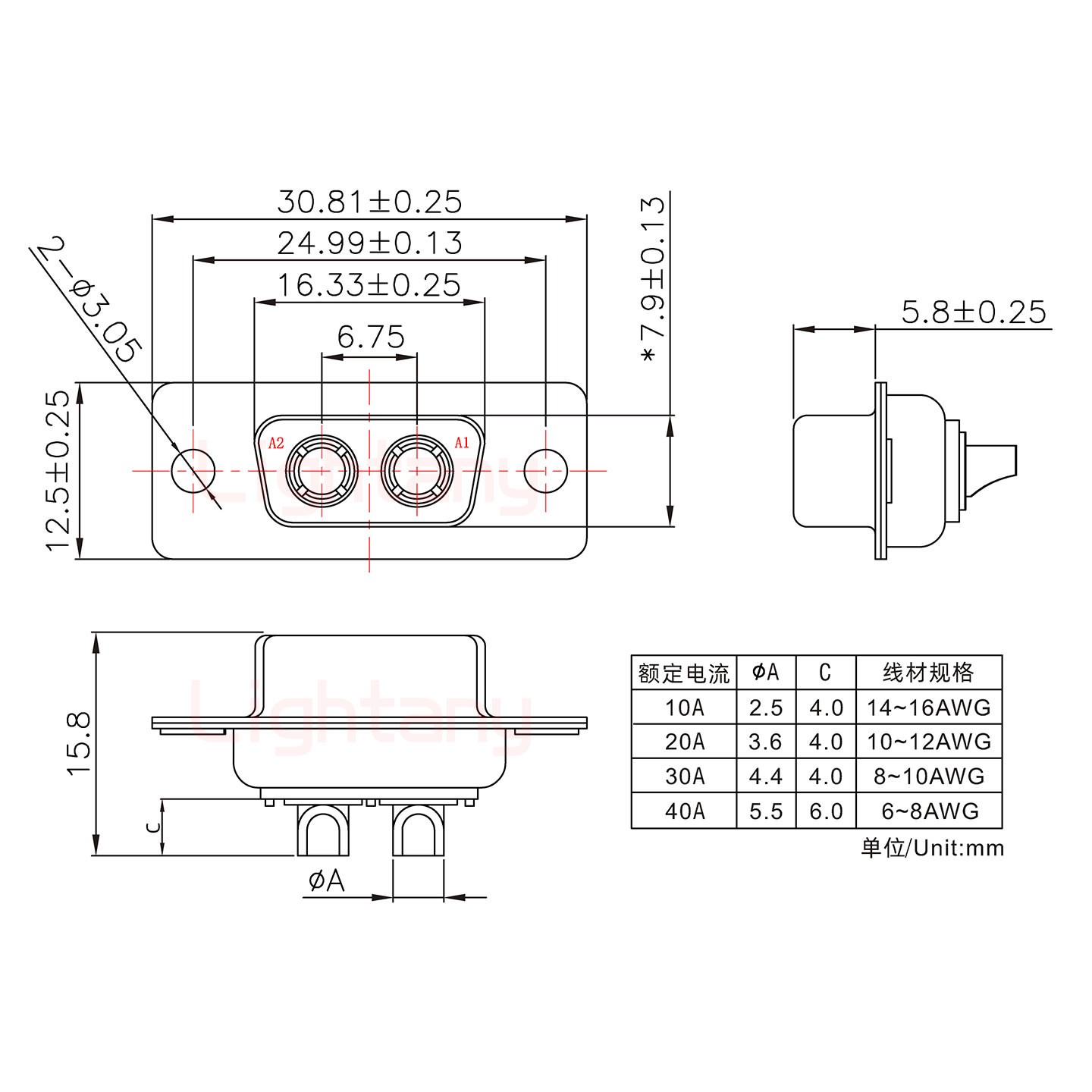 2W2母短体焊线10A+9P金属外壳1707直出线4~12mm