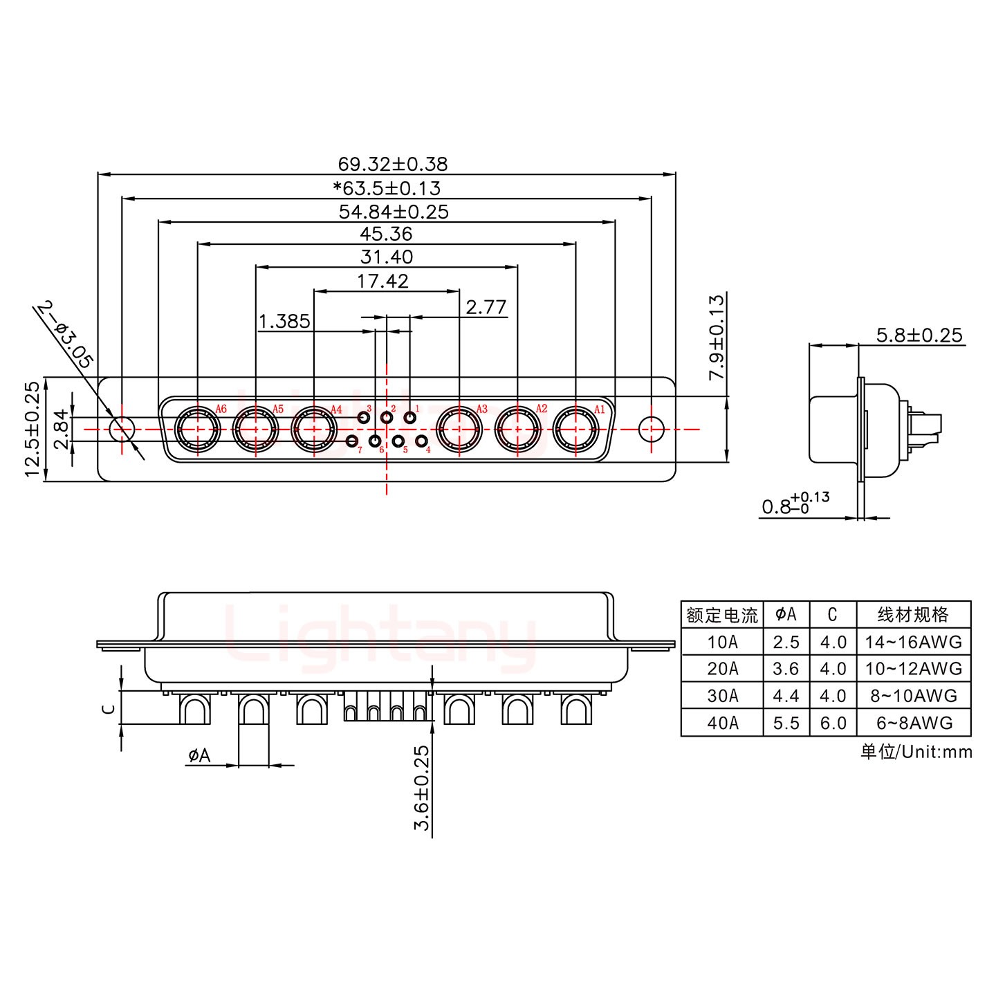 13W6A母短体焊线/光孔/大电流10A