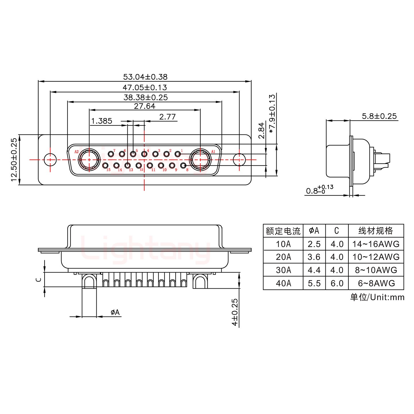 17W2母短体焊线/光孔/大电流20A