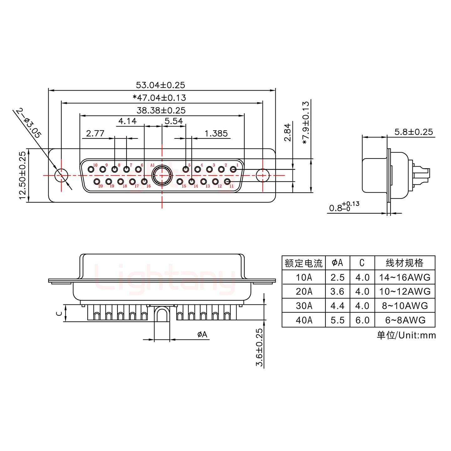 21W1母短体焊线40A+25P金属外壳592斜出线4~12mm