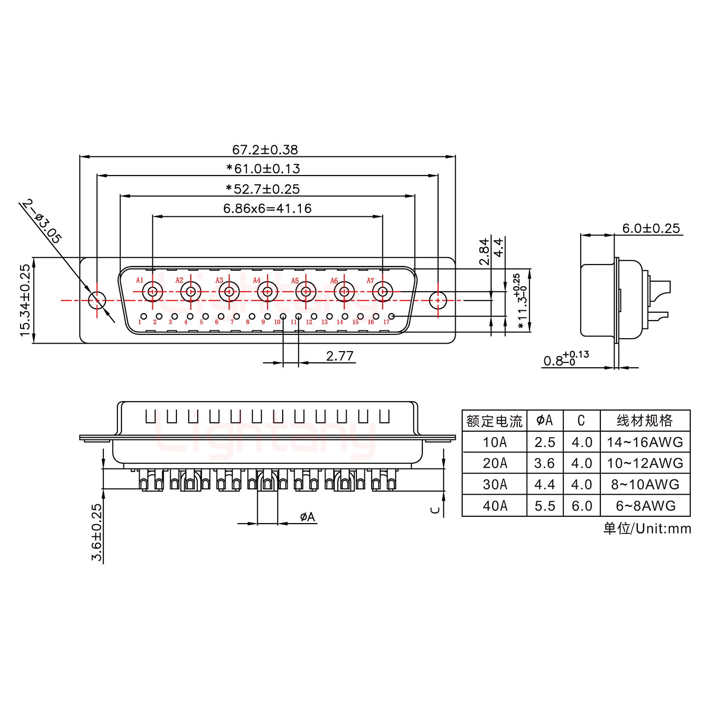 24W7公短体焊线30A+50P金属外壳1331直出线12.5mm