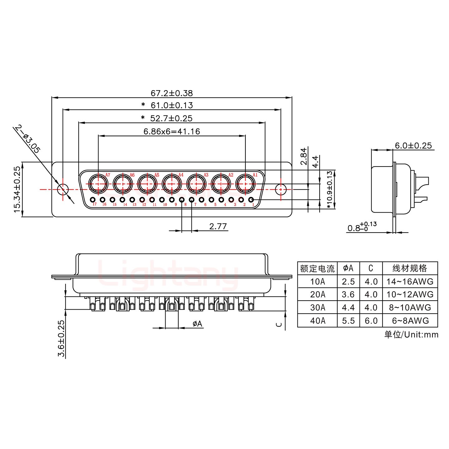 24W7母短体焊线10A+50P金属外壳1331直出线12.5mm