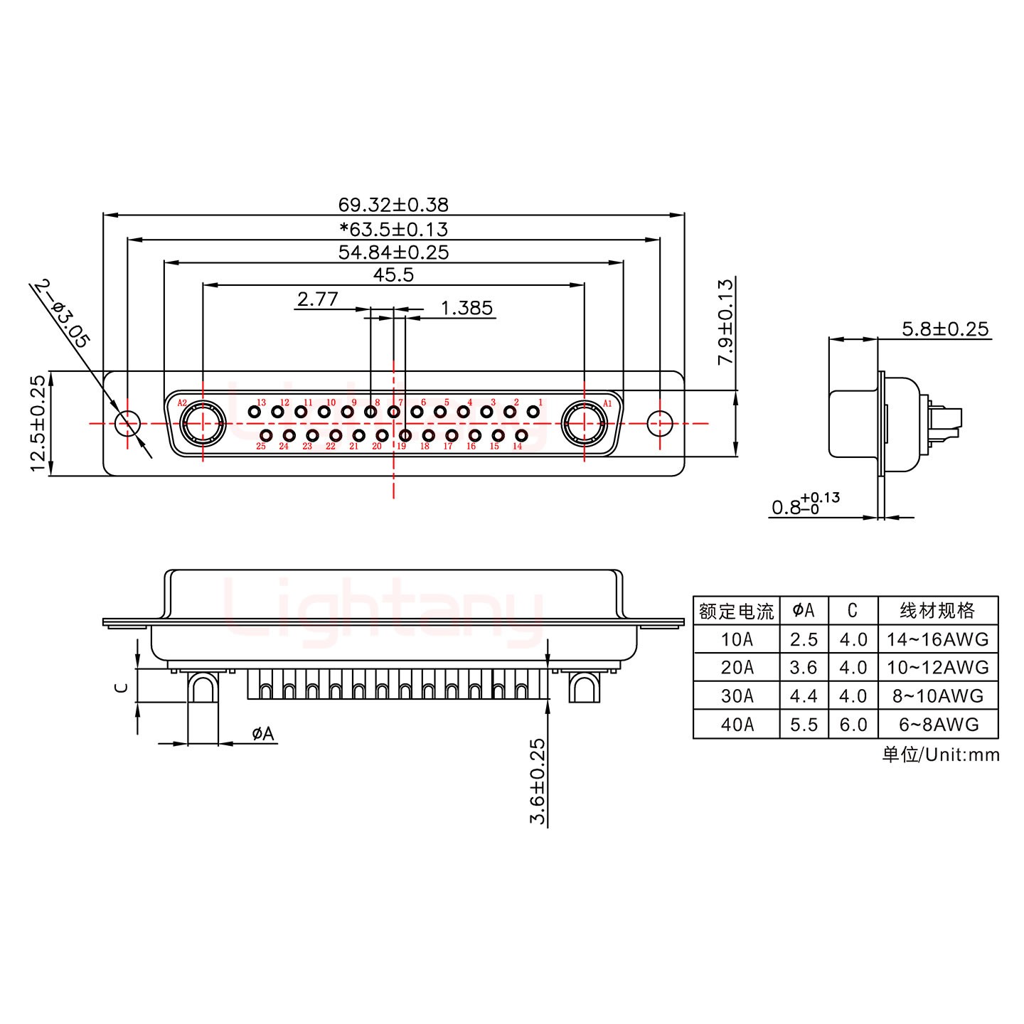 27W2母短体焊线10A+37P金属外壳951弯出线4~12mm