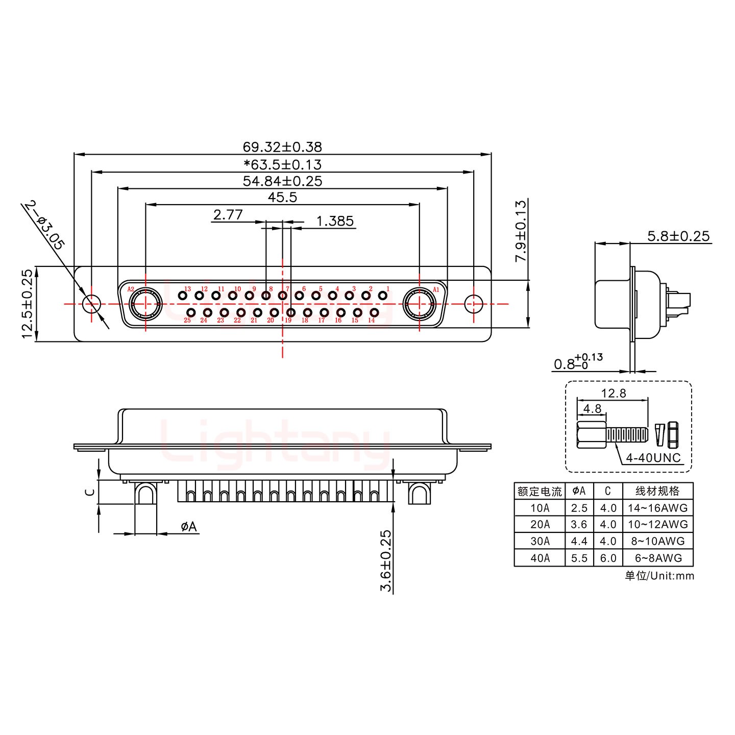 27W2母短体焊线/配螺丝螺母/大电流10A