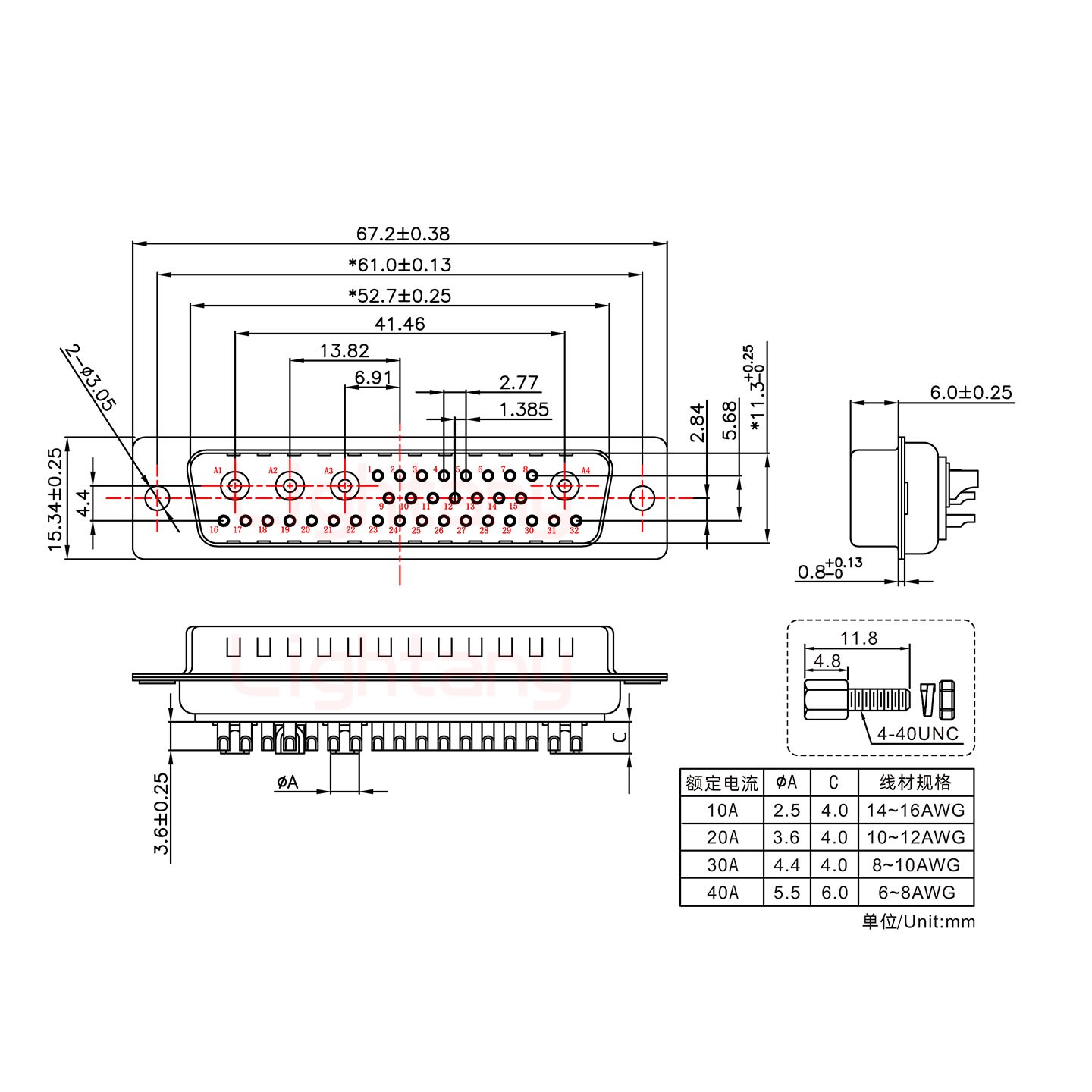 36W4公短体焊线/配螺丝螺母/大电流30A