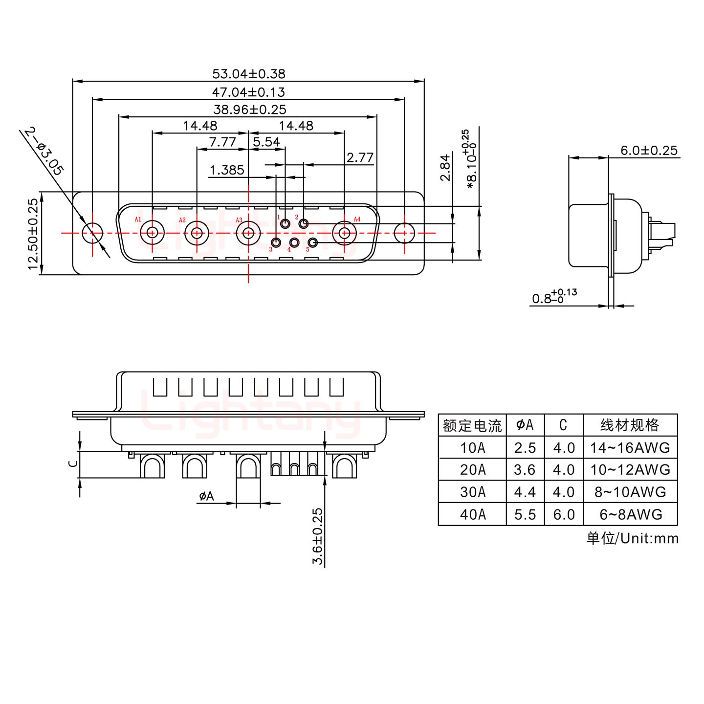 9W4公短体焊线/光孔/大电流20A