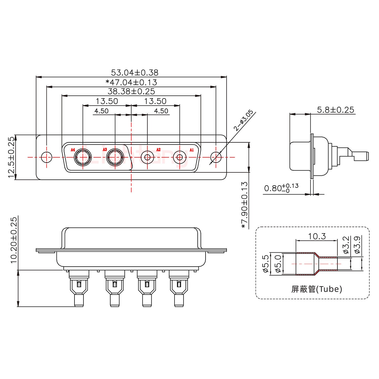 4V4母焊线式75欧姆+25P金属外壳592斜出线4~12mm