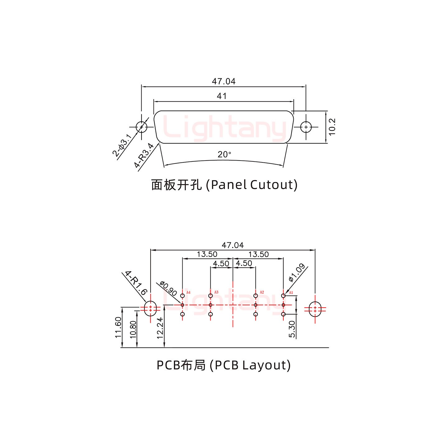 4V4母PCB弯插板/铆支架10.8/射频同轴75欧姆