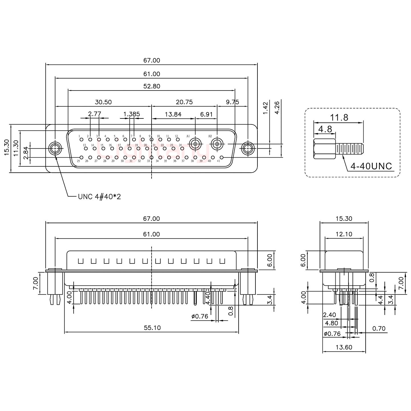 43W2公PCB直插板/铆鱼叉7.0/射频同轴50欧姆