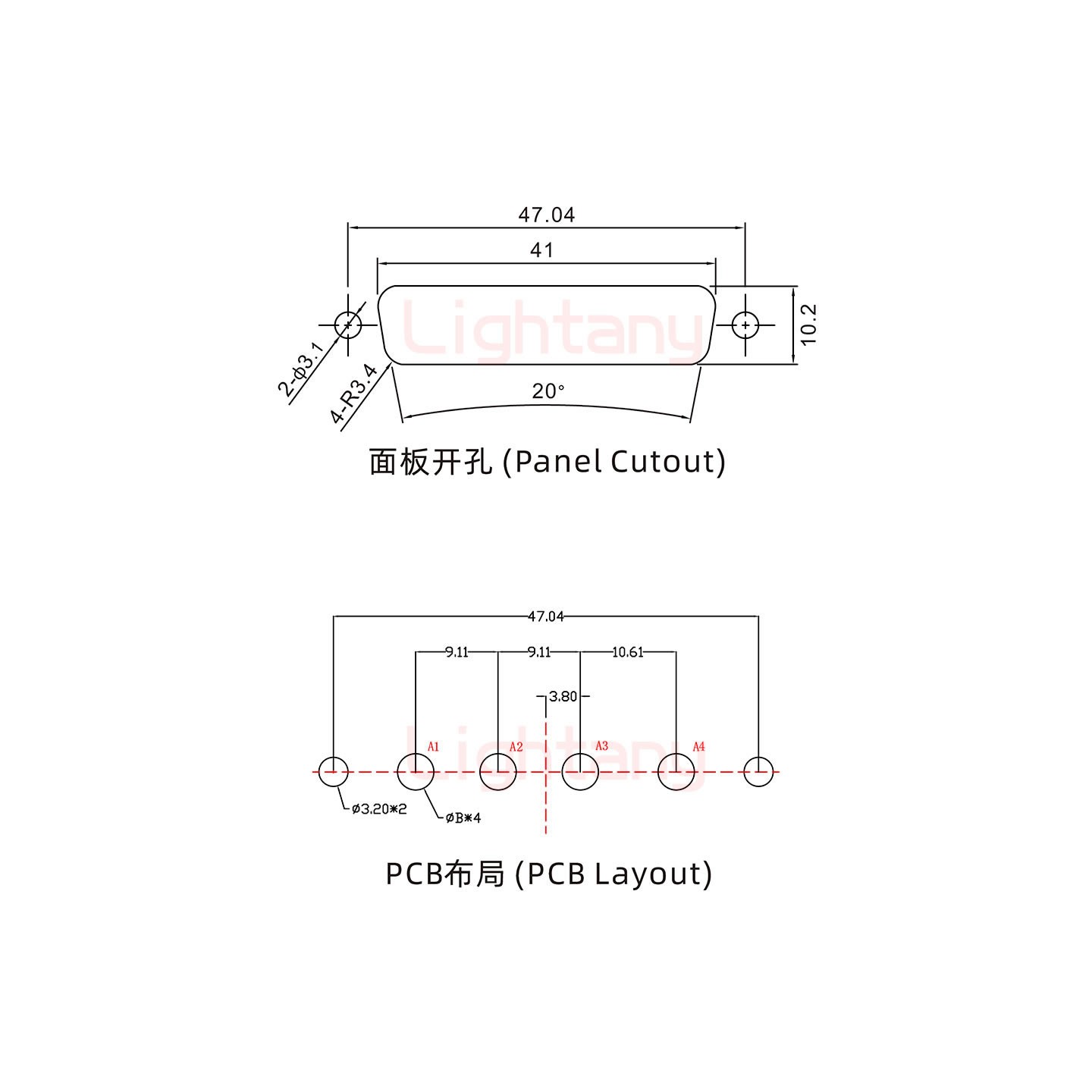 4W4公PCB直插板/铆鱼叉7.0/大电流40A