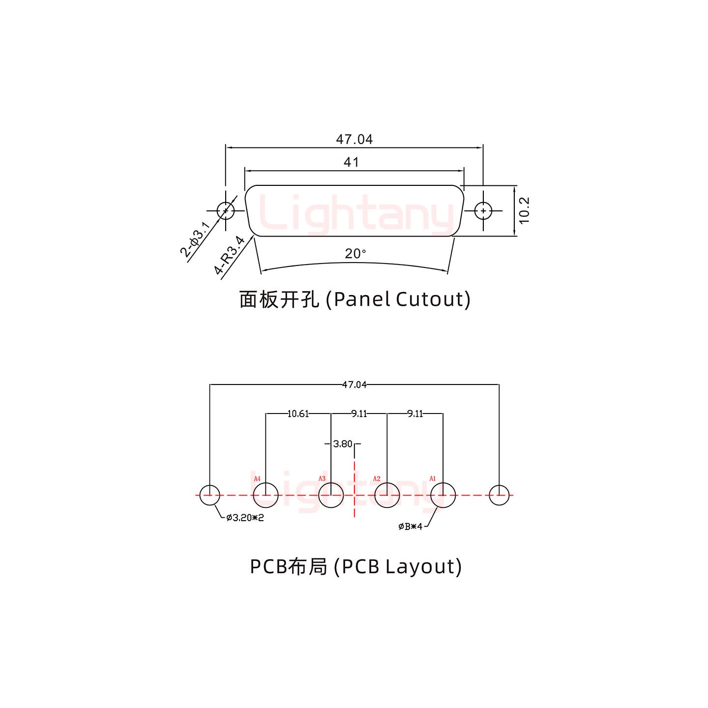 4W4母PCB直插板/铆鱼叉7.0/大电流10A