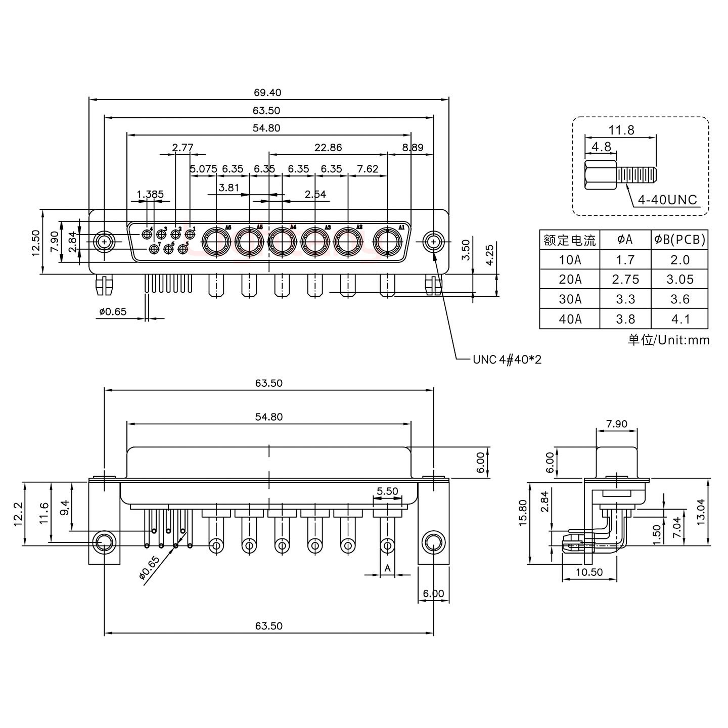 13W6B母PCB弯插板/铆支架11.6/大电流30A