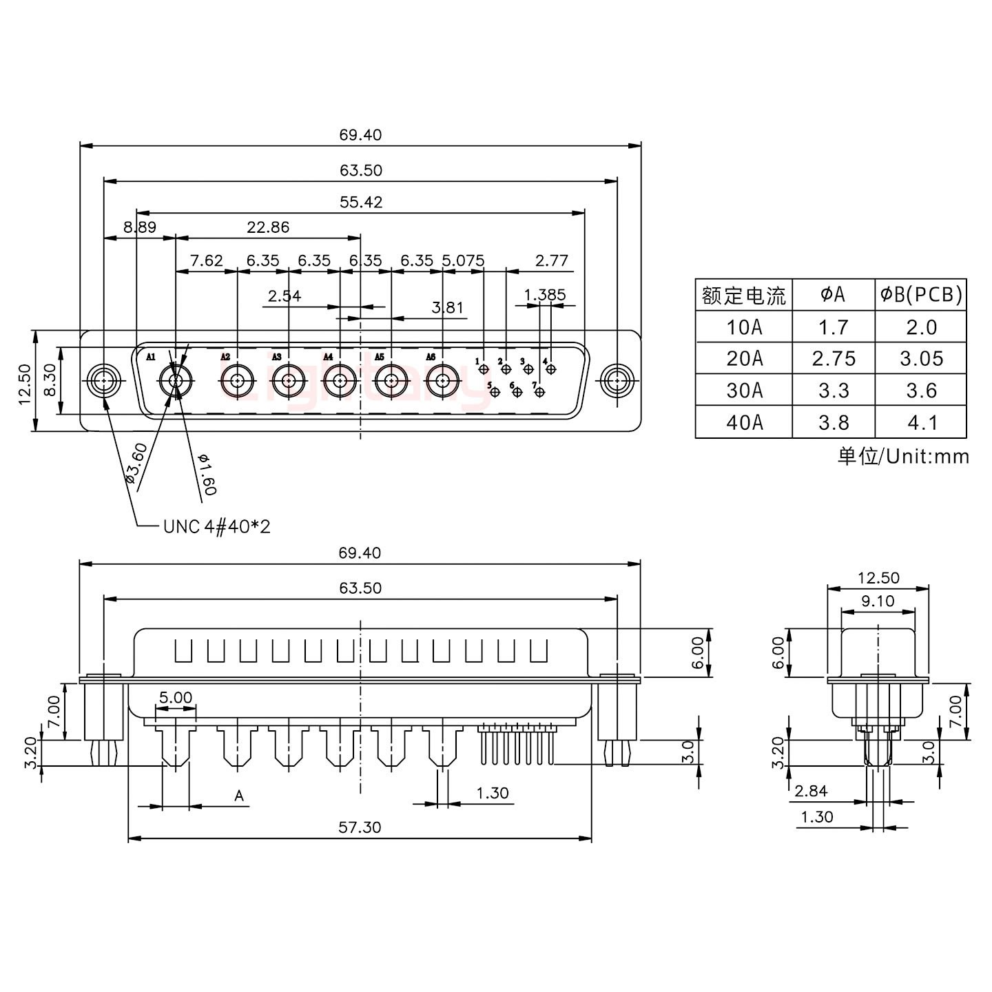 13W6B公PCB直插板/铆支架7.0/大电流20A