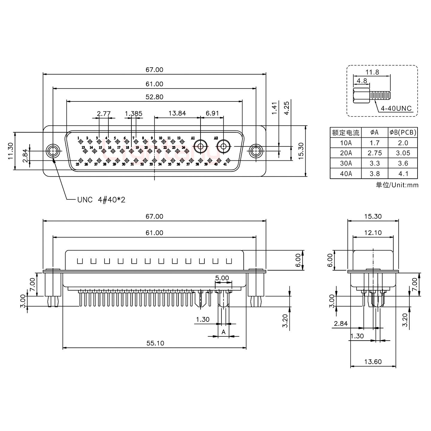 43W2公PCB直插板/铆鱼叉7.0/大电流30A