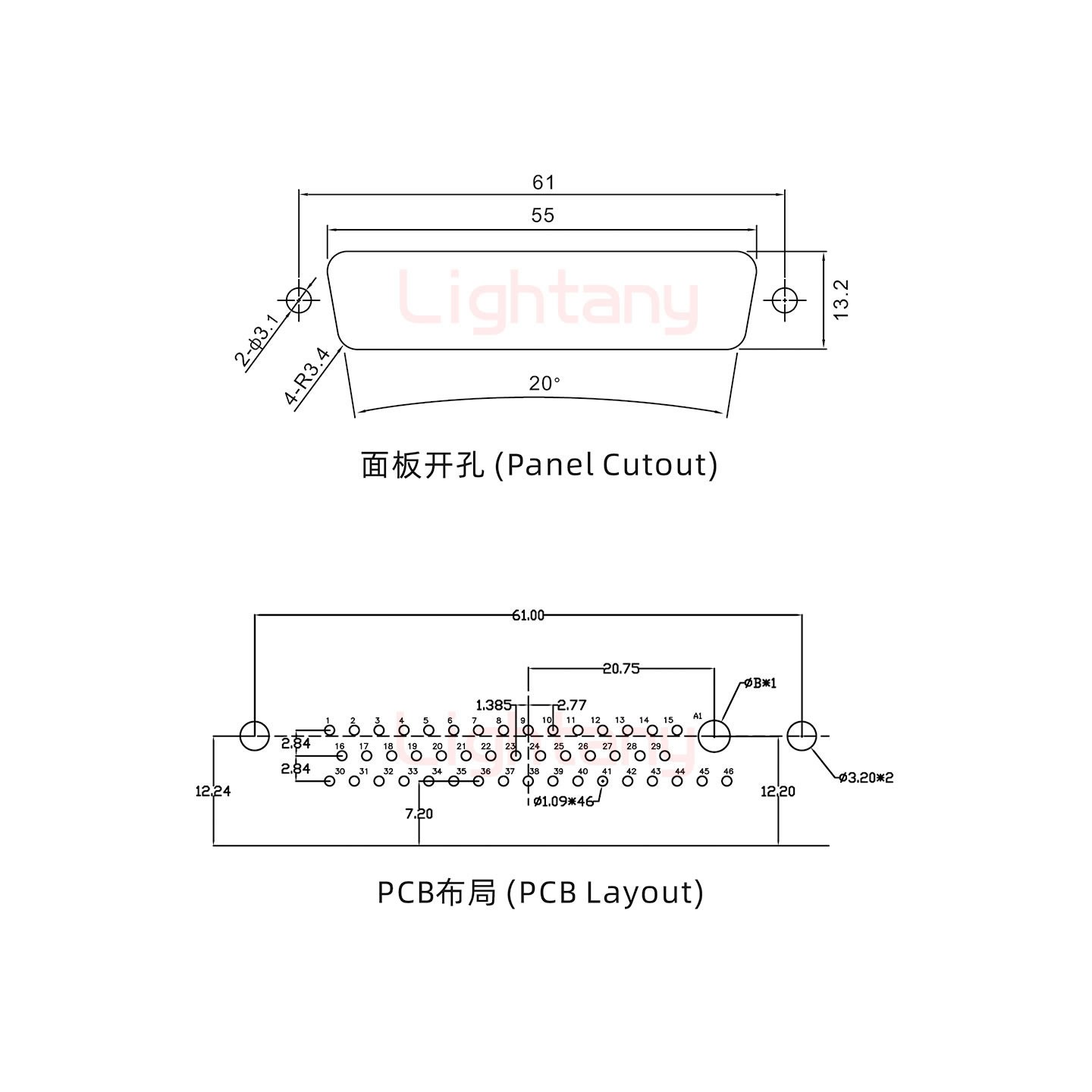 47W1公PCB弯插板/铆支架12.2/大电流40A