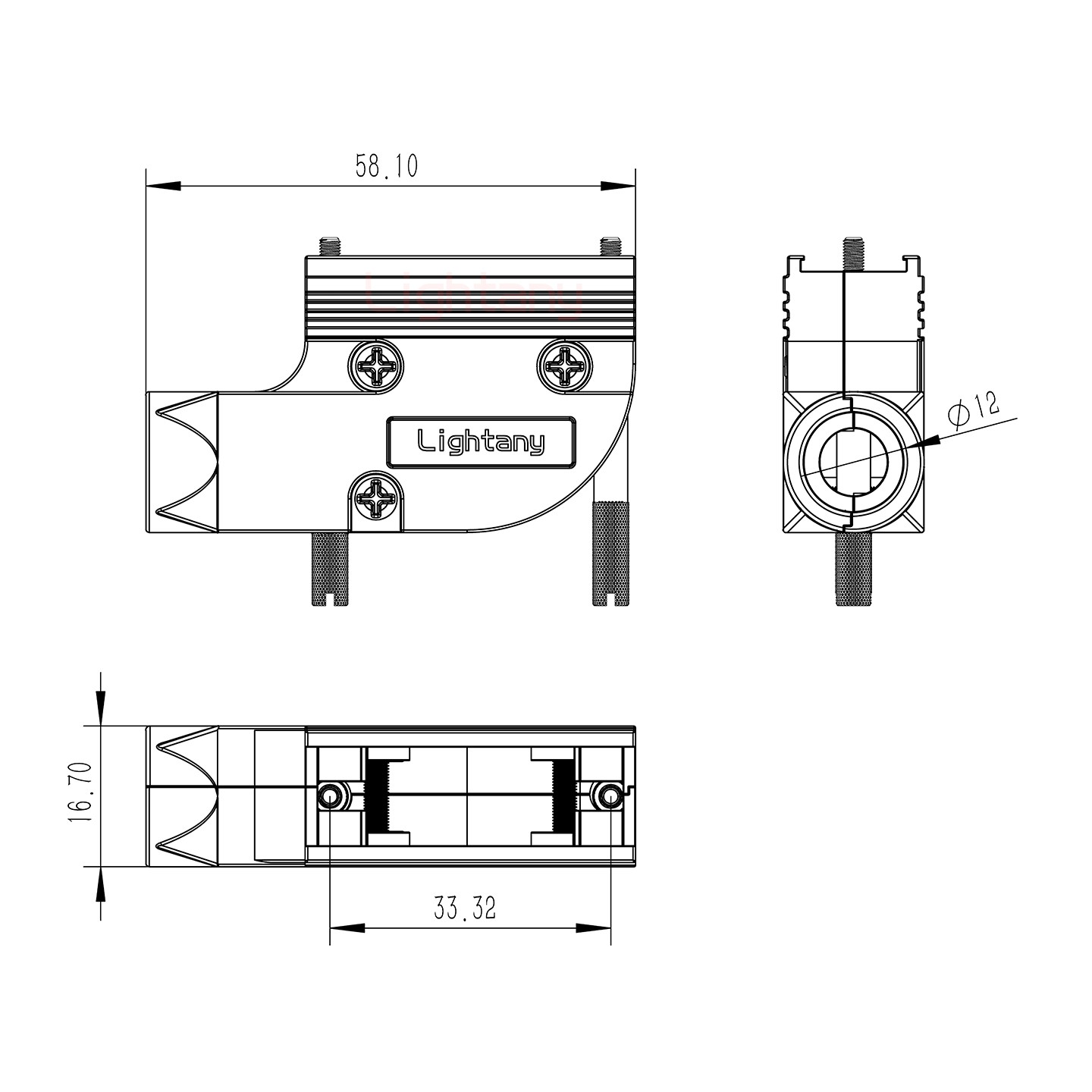 3W3公焊线式75欧姆+15P金属外壳1443弯出线4~12mm