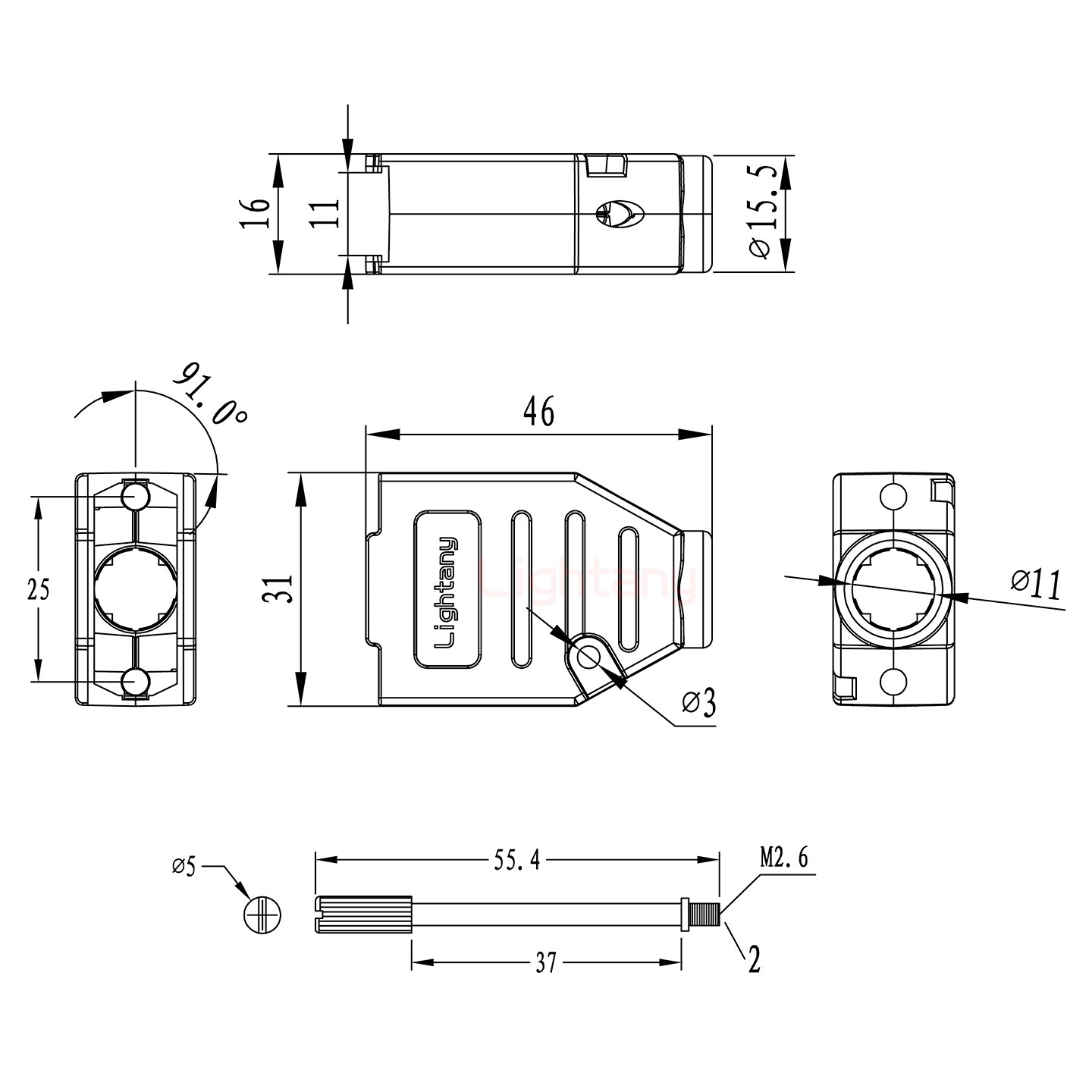 5W1公短体焊线30A+9P金属外壳1707直出线4~12mm