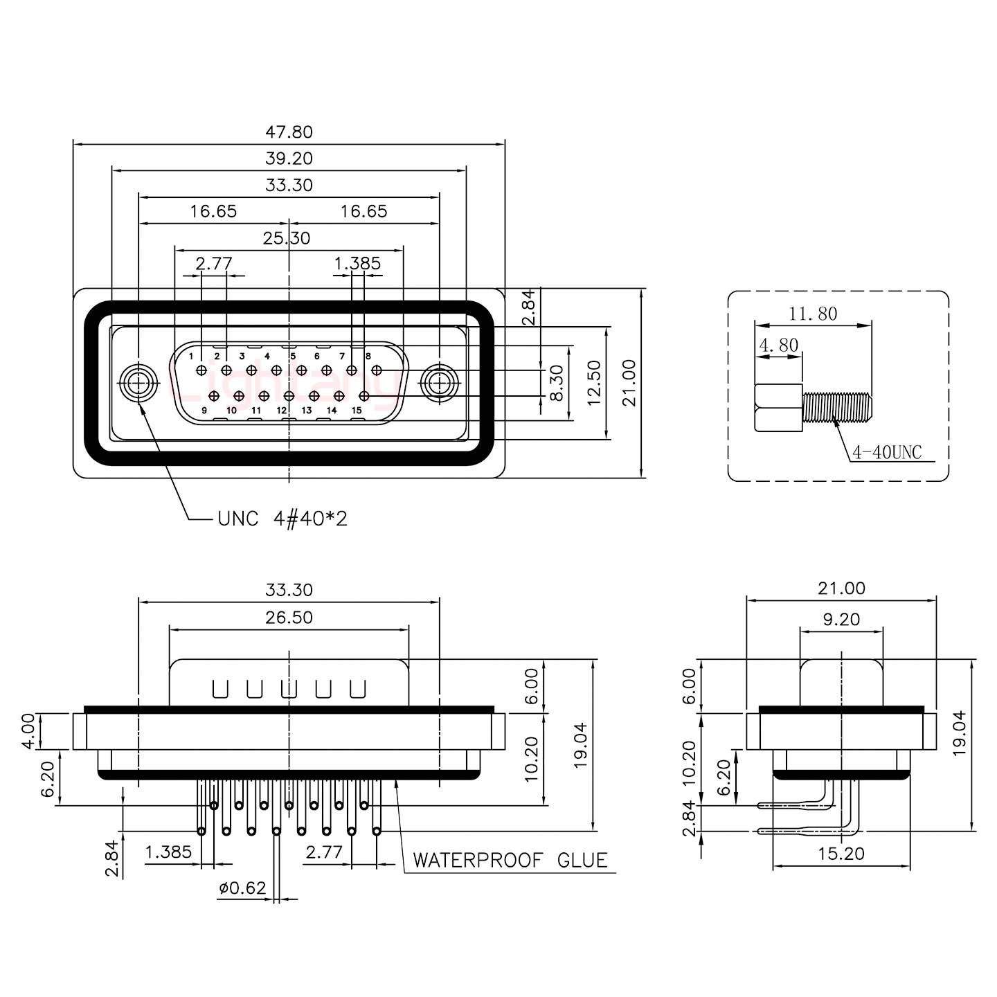 防水DR15 公 弯插板 锁螺丝 车针