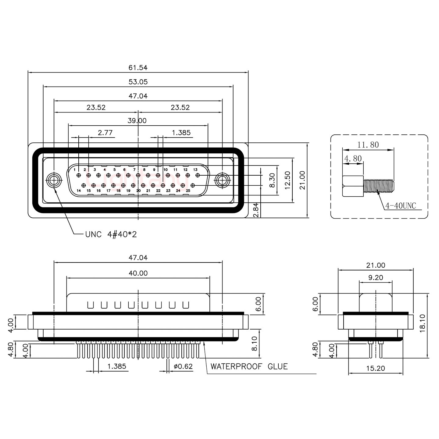 防水DP25 公 直插板 锁螺丝 车针