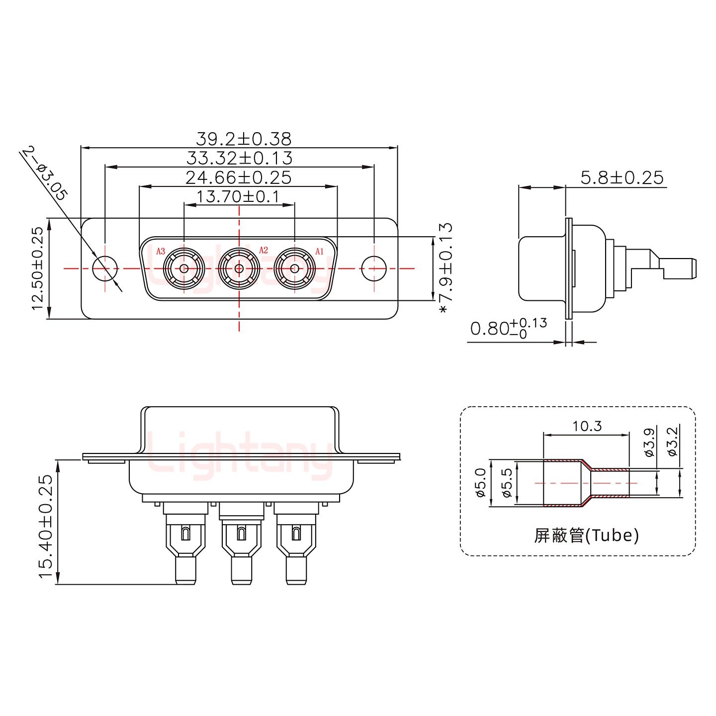 3W3母头焊线+防水接头/线径5~11mm/射频同轴50欧姆