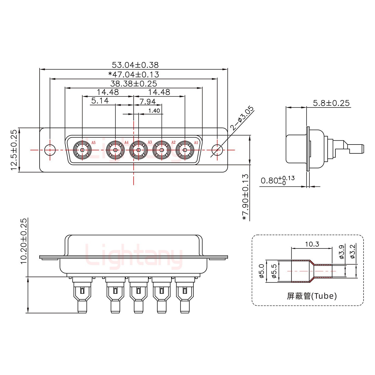 5W5母头焊线+防水接头/线径10~16mm/射频同轴75欧姆