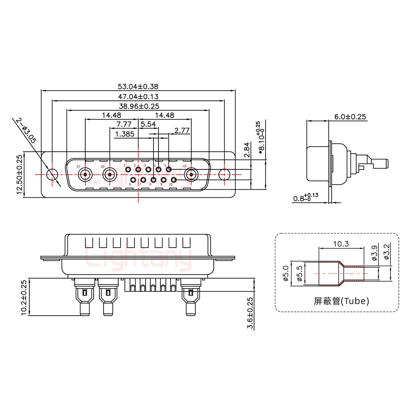 13W3公头焊线+防水接头/线径10~16mm/射频同轴50欧姆