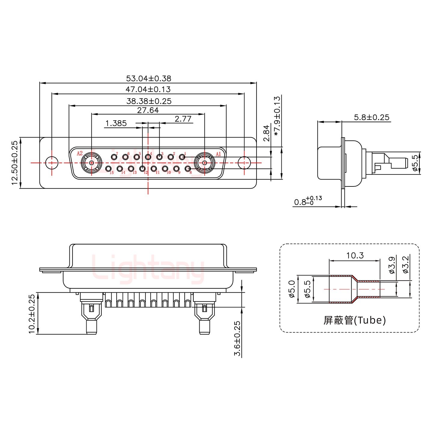 17W2母头焊线+防水接头/线径5~11mm/射频同轴75欧姆