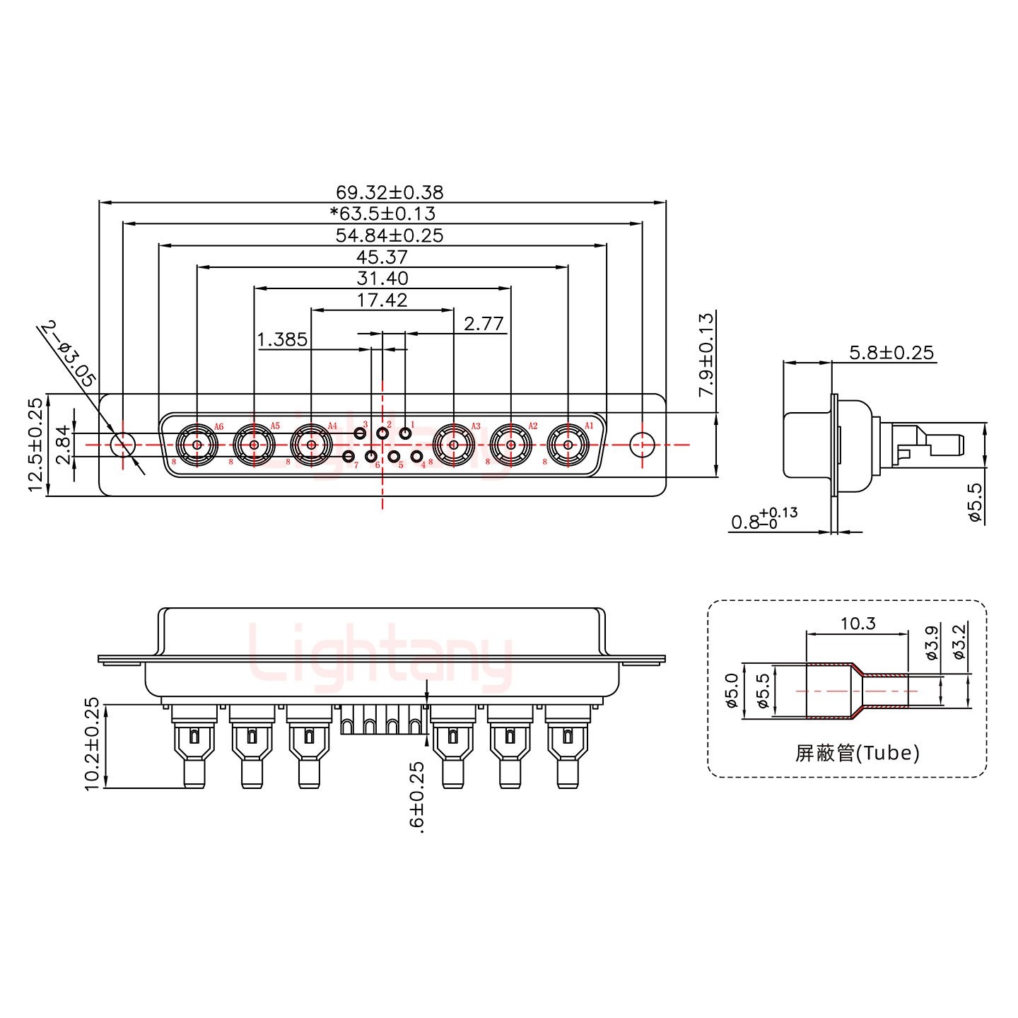 13W6A母头焊线+防水接头/线径10~16mm/射频同轴75欧姆