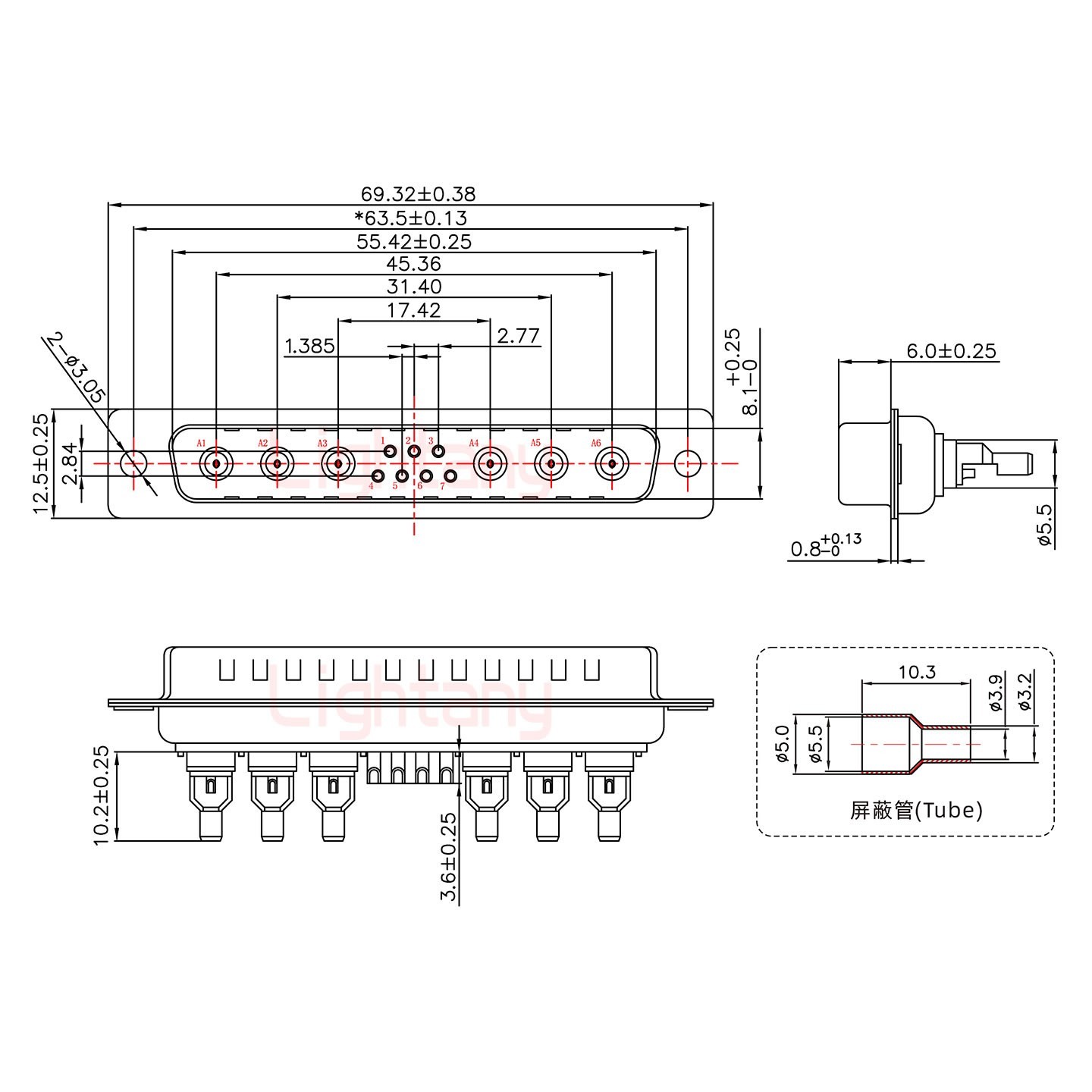 13W6A公头焊线+防水接头/线径5~11mm/射频同轴50欧姆