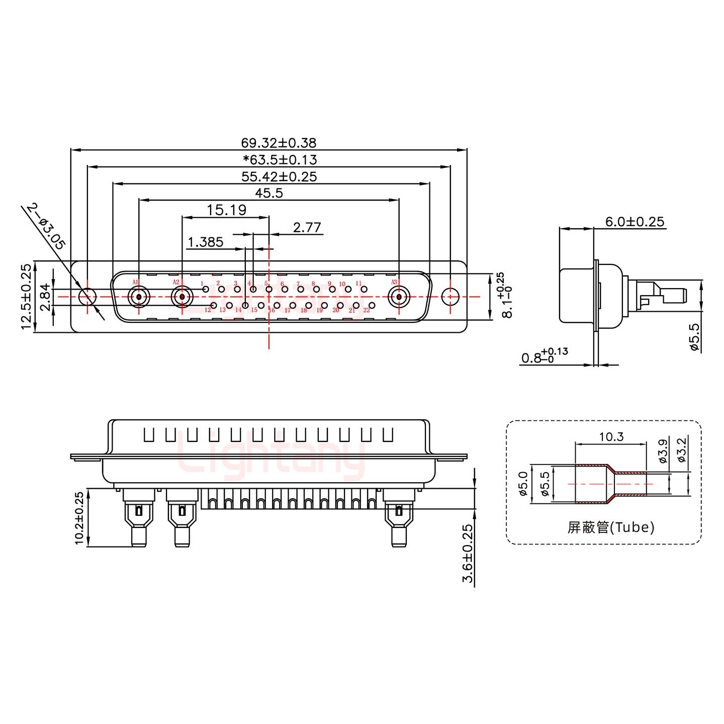 25W3公头焊线+防水接头/线径5~11mm/射频同轴50欧姆