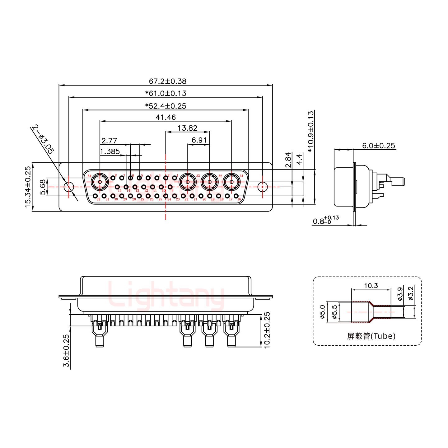 36W4母头焊线+防水接头/线径10~16mm/射频同轴75欧姆