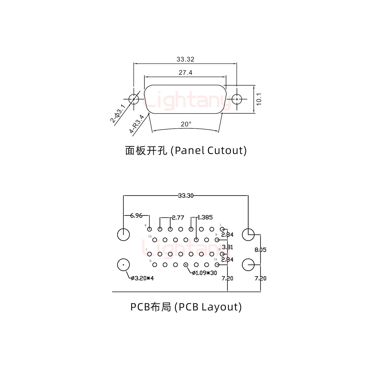 DR15 上母下公 间距15.88车针双胞胎 D-SUB连接器