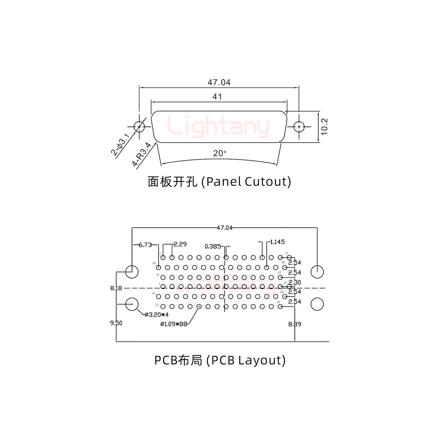 HDR44 公对公间距19.05车针双胞胎 D-SUB连接器