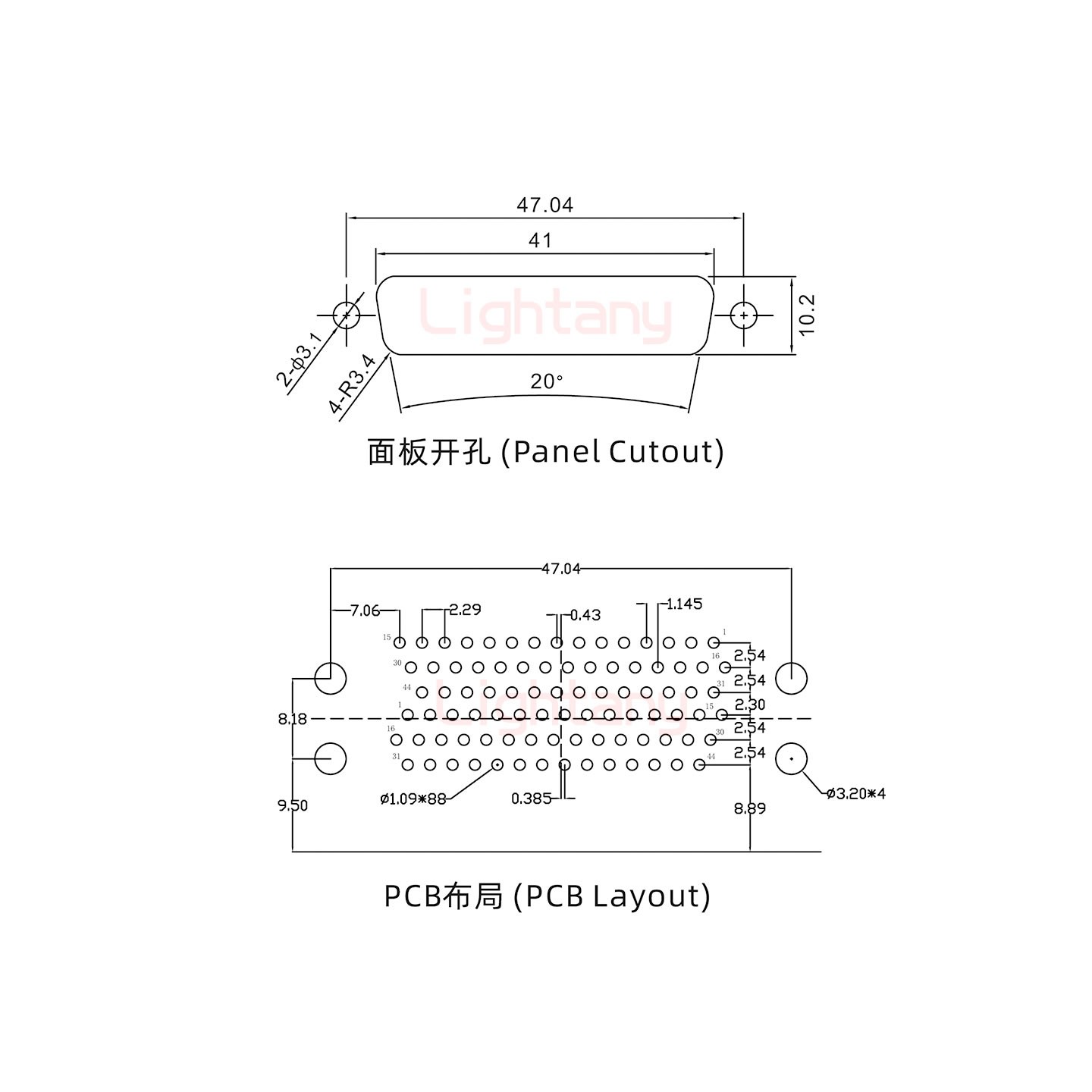 HDR44 上母下公间距15.88车针双胞胎 D-SUB连接器