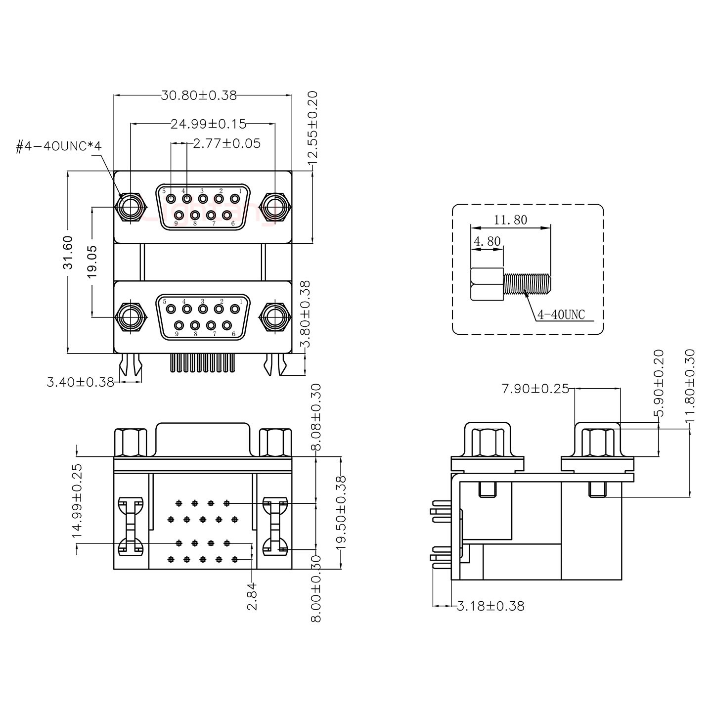 DR9母对母 间距19.05 双胞胎冲针 D-SUB连接器