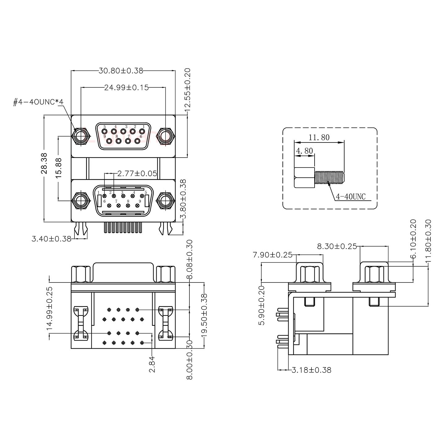 DR9上母下公 间距15.88 双胞胎冲针 D-SUB连接器