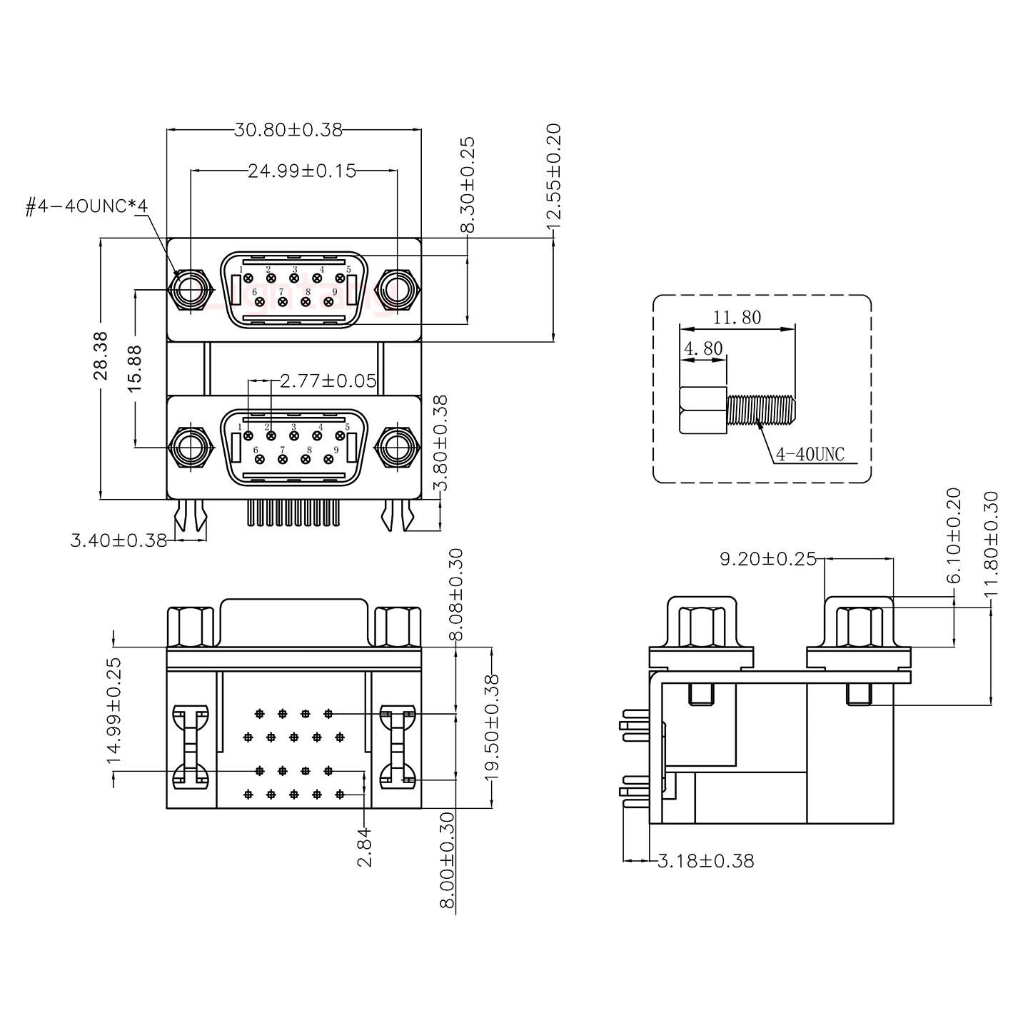 DR9公对公 间距15.88 双胞胎冲针 D-SUB连接器