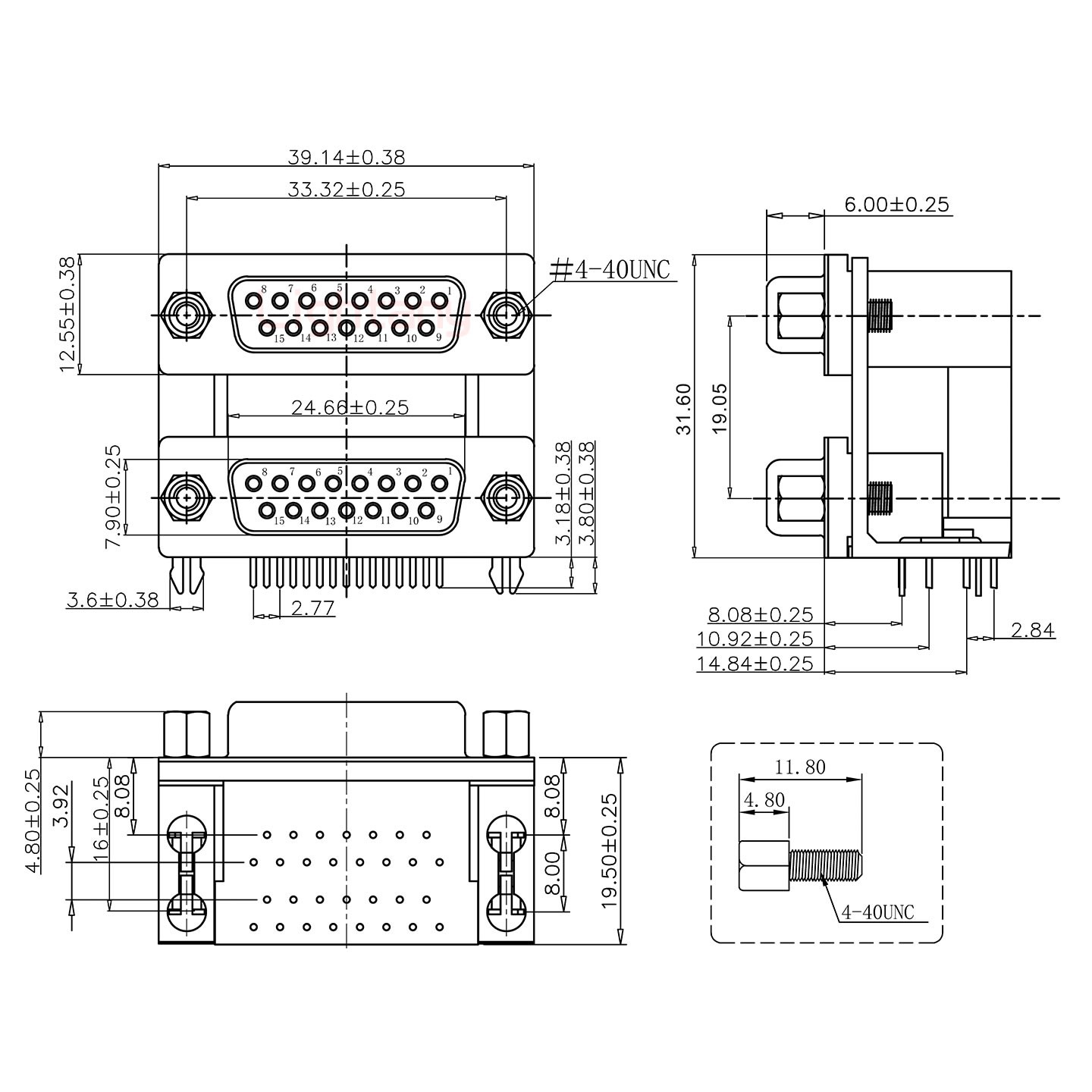 DR15母对母 间距19.05 双胞胎冲针 D-SUB连接器