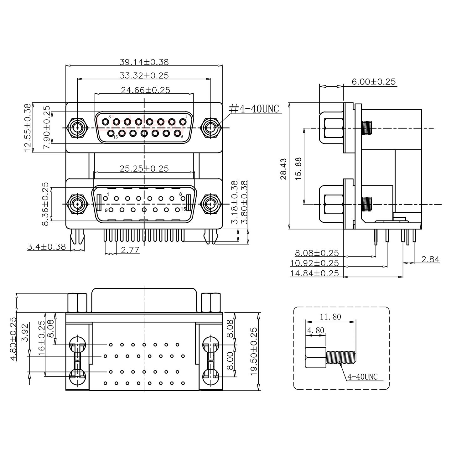 DR15上母下公 间距15.88 双胞胎冲针 D-SUB连接器