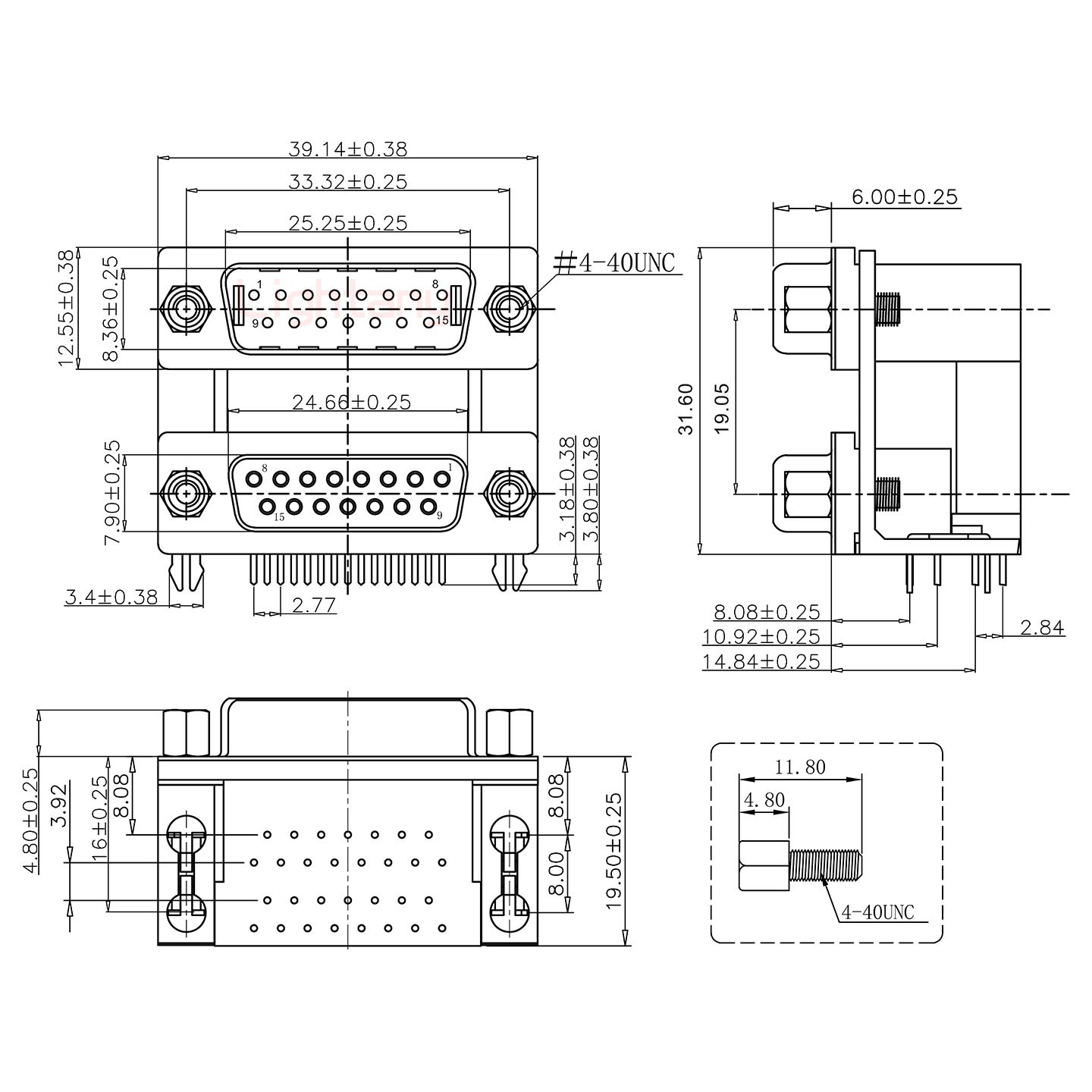 DR15上公下母 间距19.05 双胞胎冲针 D-SUB连接器