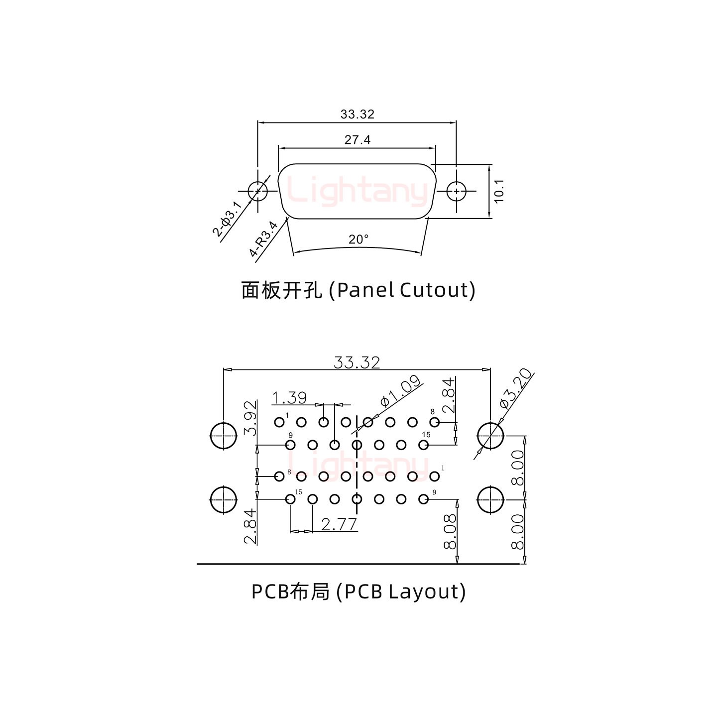 DR15上公下母 间距15.88 双胞胎冲针 D-SUB连接器