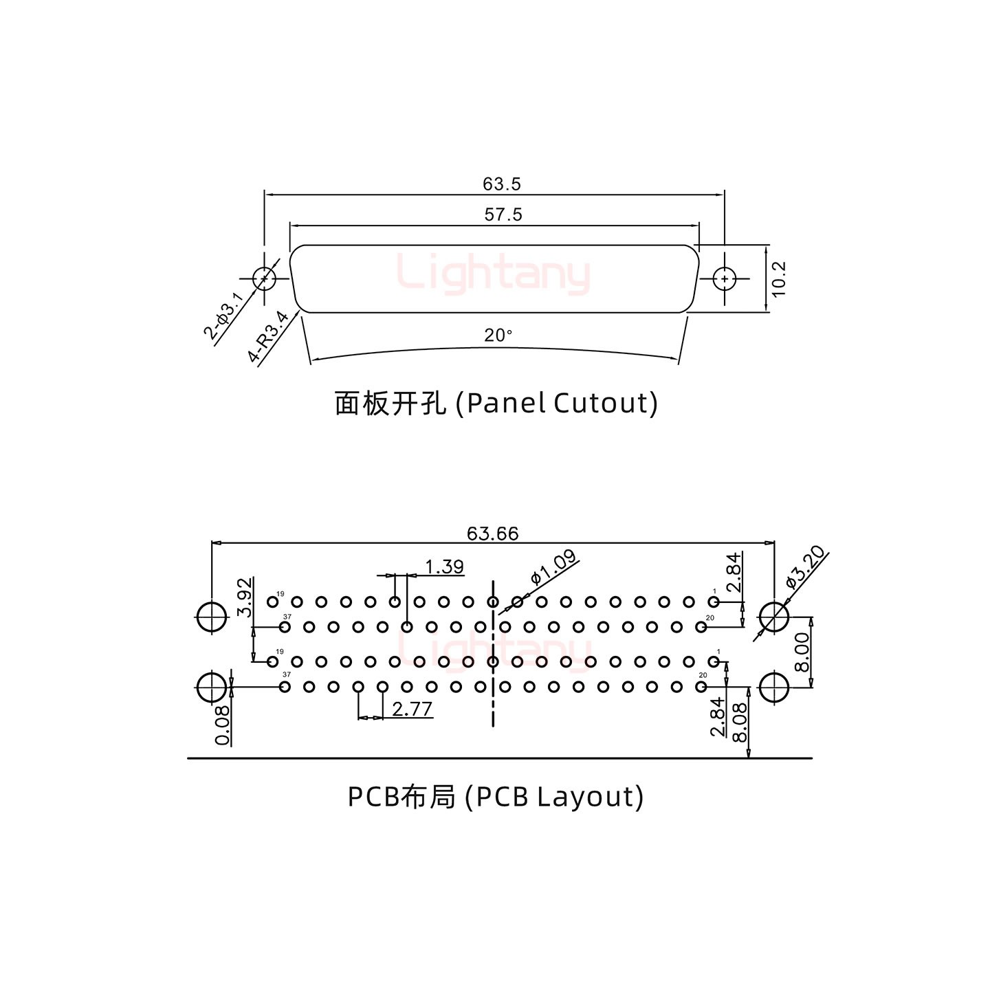 DR37母对母 间距19.05 双胞胎冲针 D-SUB连接器