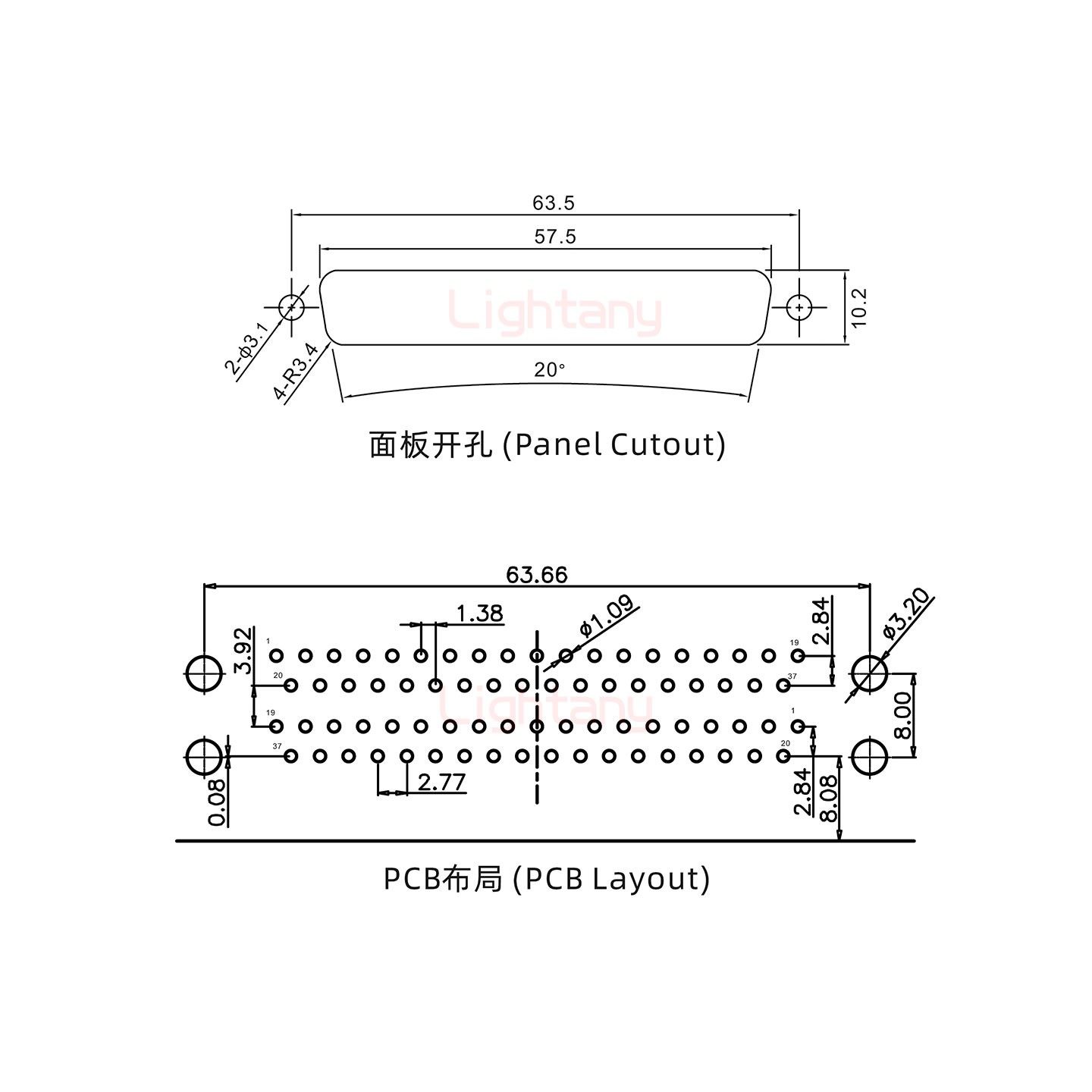 DR37上公下母 间距19.05 双胞胎冲针 D-SUB连接器