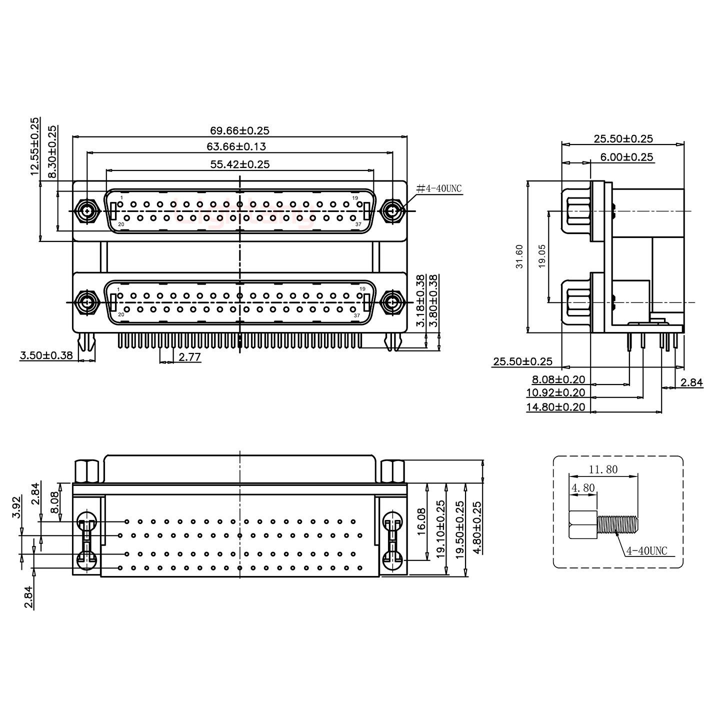 DR37公对公 间距19.05 双胞胎冲针 D-SUB连接器