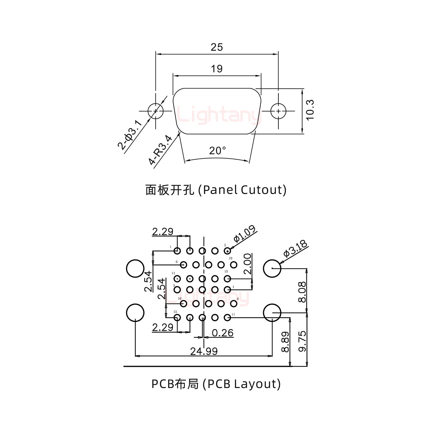 HDR15上公下母 间距15.88 双胞胎冲针 D-SUB连接器