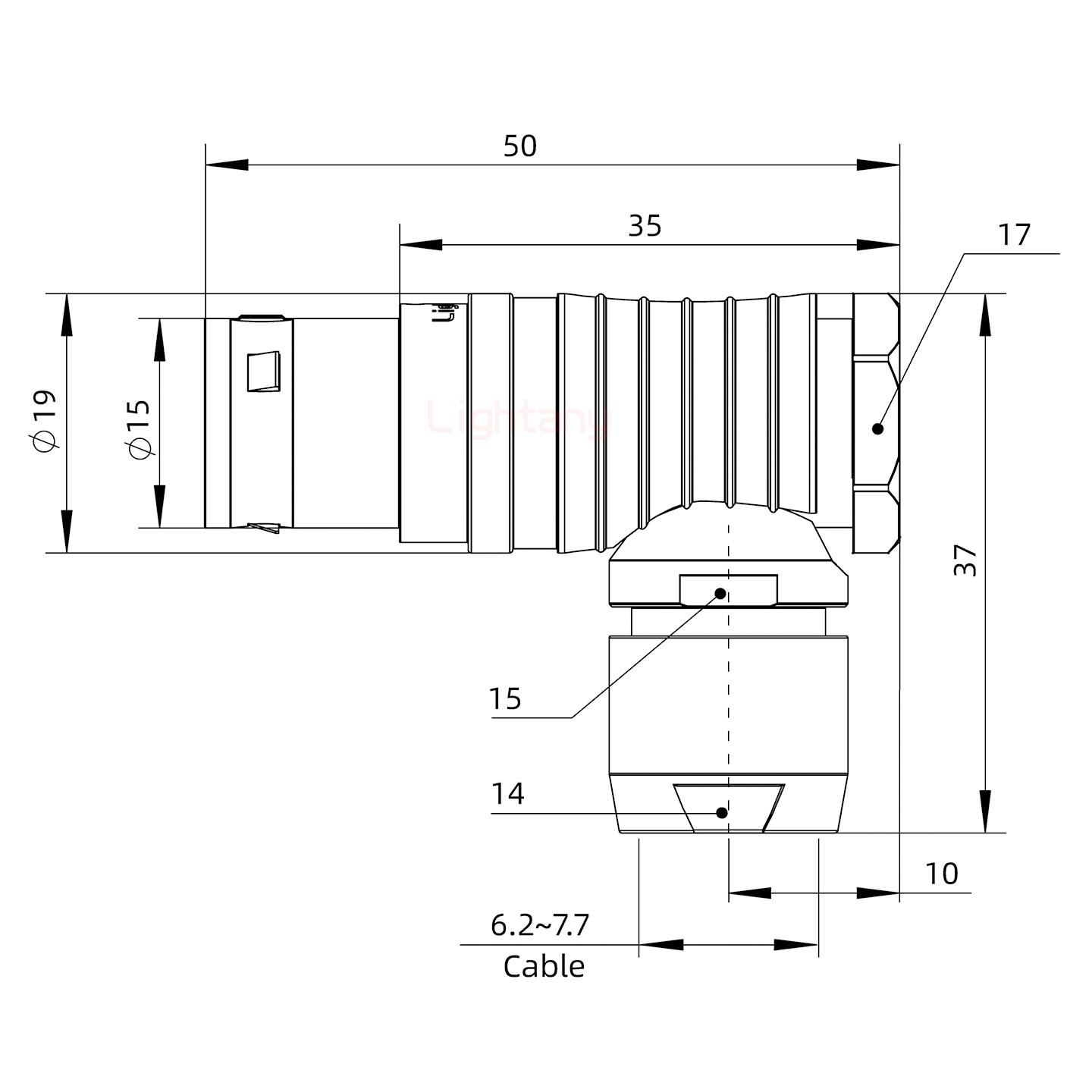 FHG.3B.010.CLAD72弯式插头